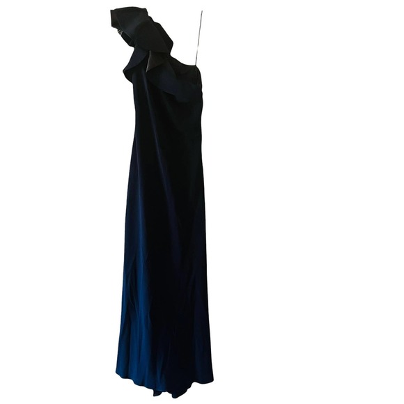 Carmen Marc Valvo Major Moment Ruffle One Shoulder Maxi Dress Size 2 - Picture 2 of 11